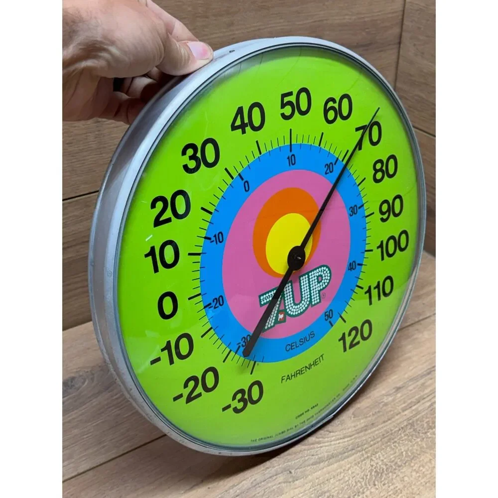 Vintage 7UP Dial Thermometer Sign Ohio Thermometer Co. 12